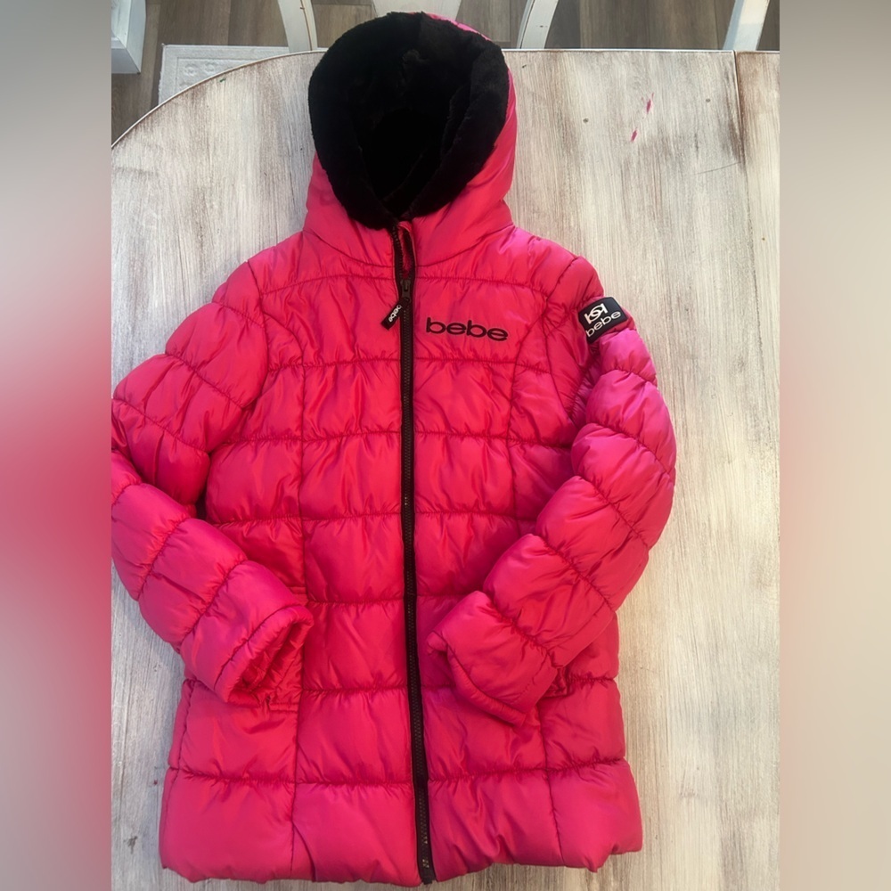 Bebe Girls Hot Pink Puffer Jacket w/ Faux Fur Lining – Size L (14/16)